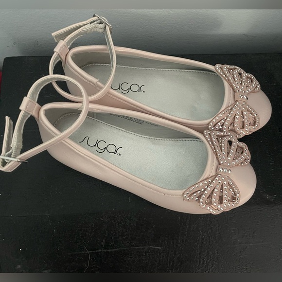 Sugar Blush Pink Ankle Strap Ballet Flats with Bow - Picture 5 of 5